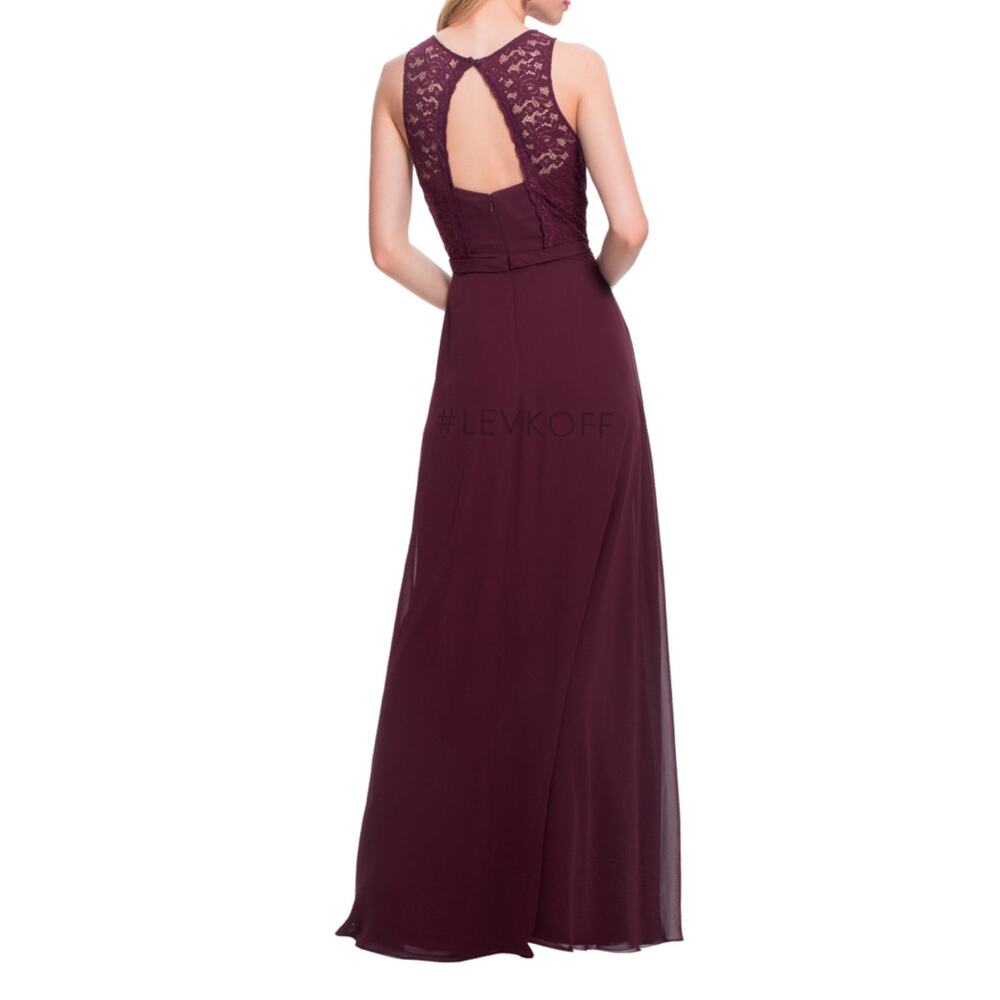 Bill Levkoff Burgundy Dress Sweetheart Halter Open Back Formal Maxi Dress 14 - Picture 2 of 9